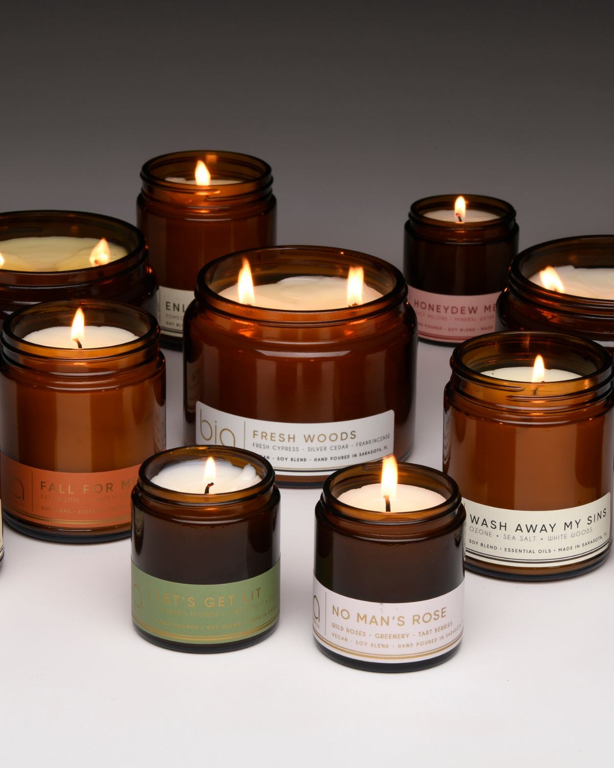 all sizes and scents of bia candle collection