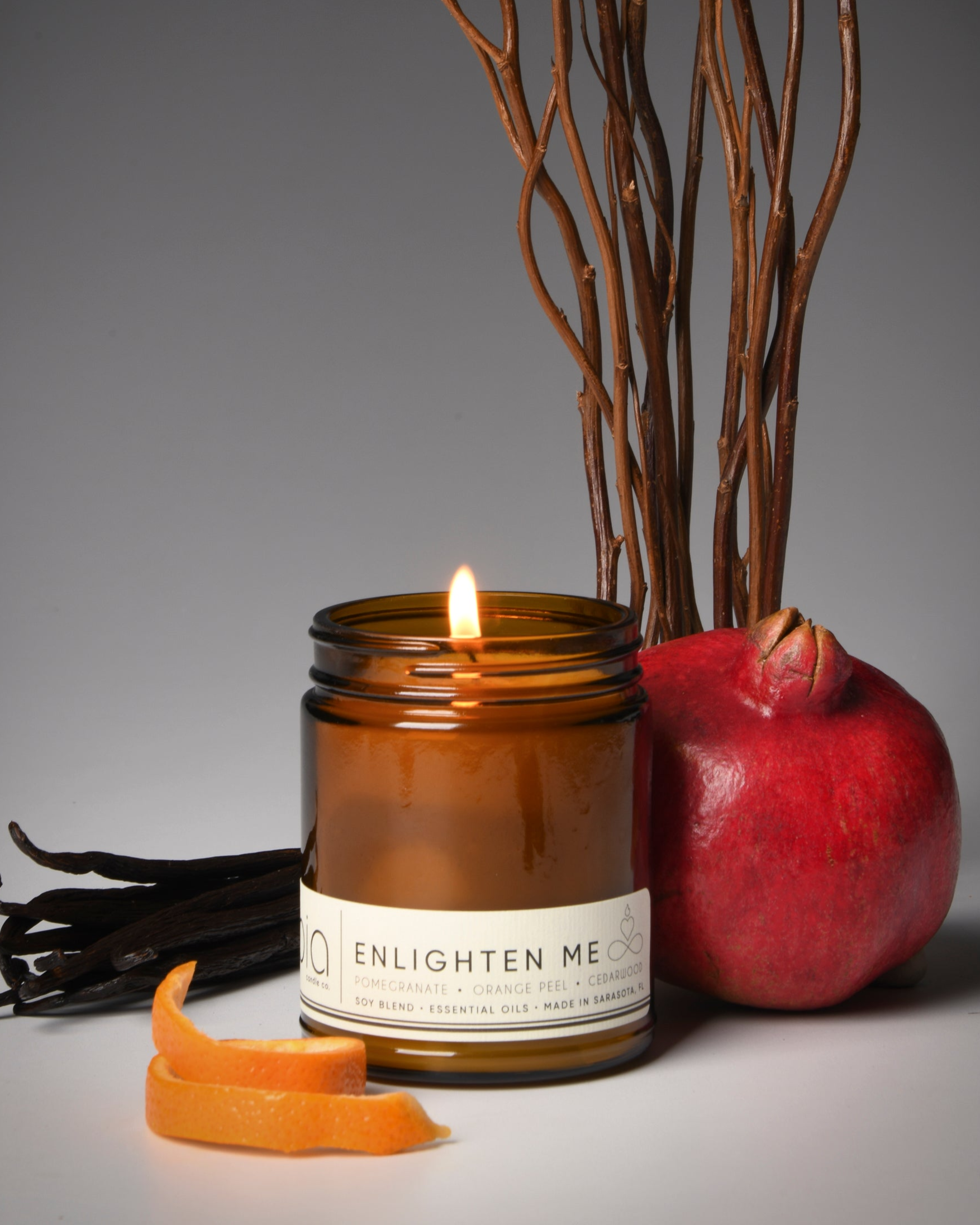 enlighten me, pomegranate, vanilla bean, orange peel