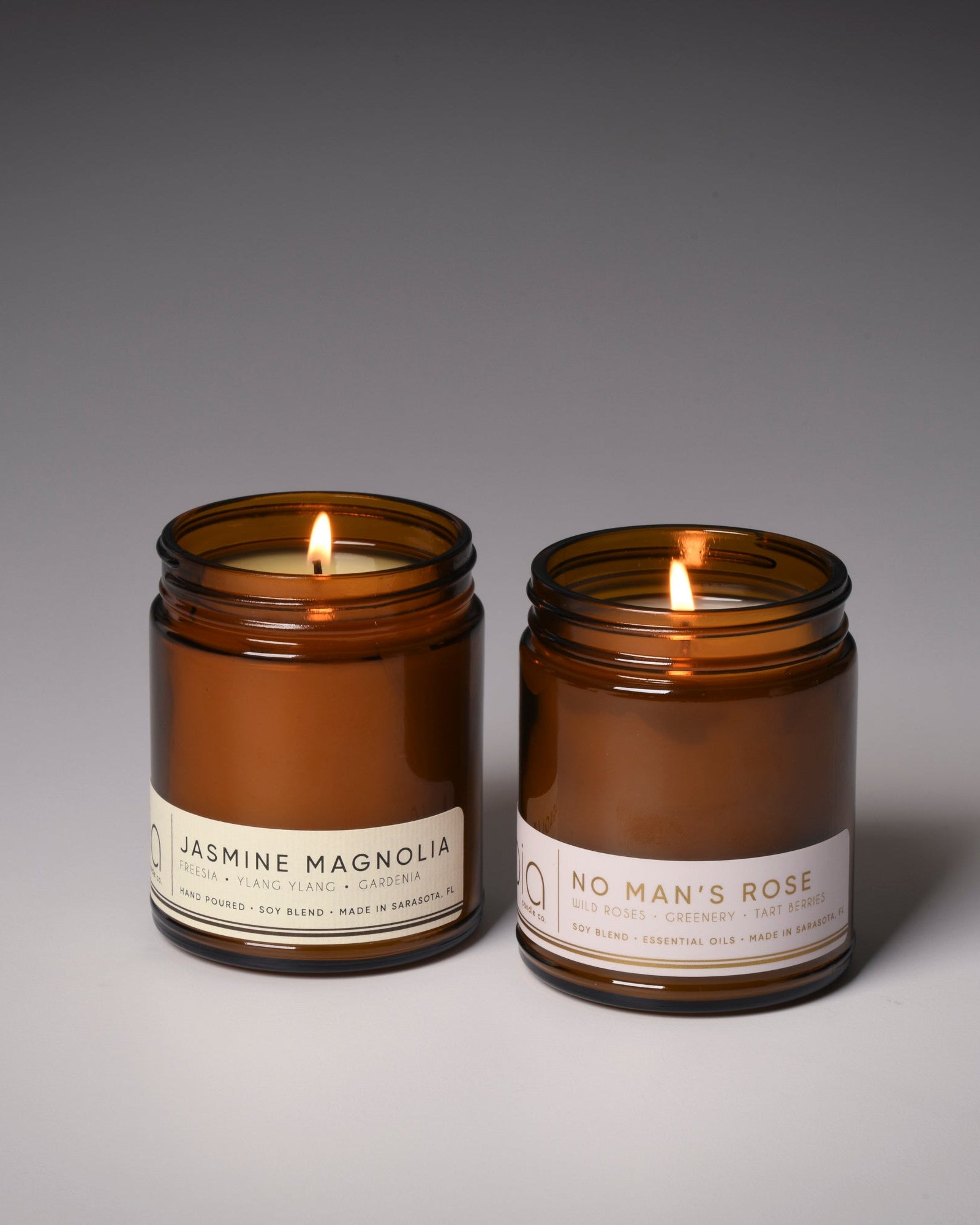 our floral dup, classic candles, jasmine magnolia and no man's rose