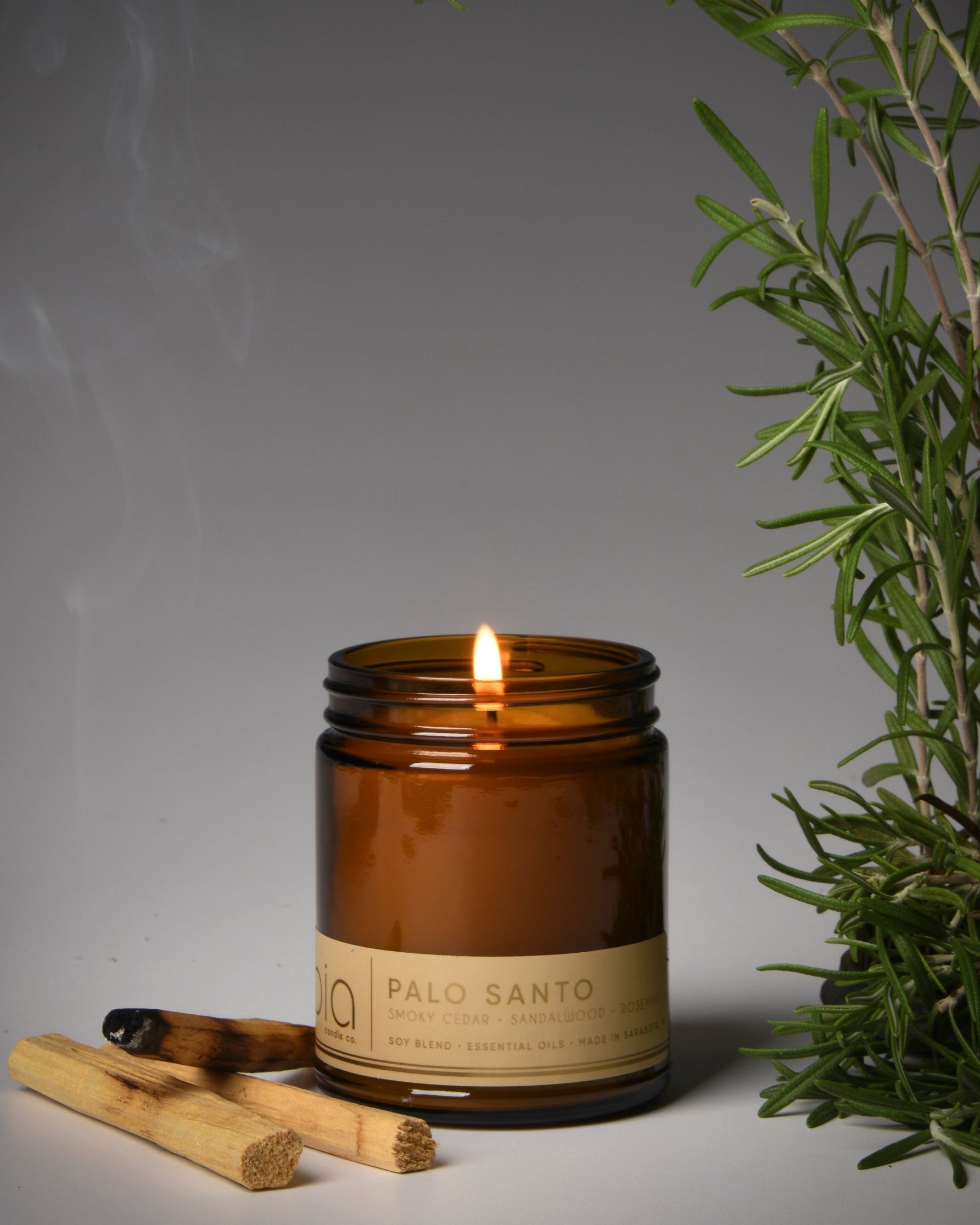 palo santo classic candle, rosemary and incense