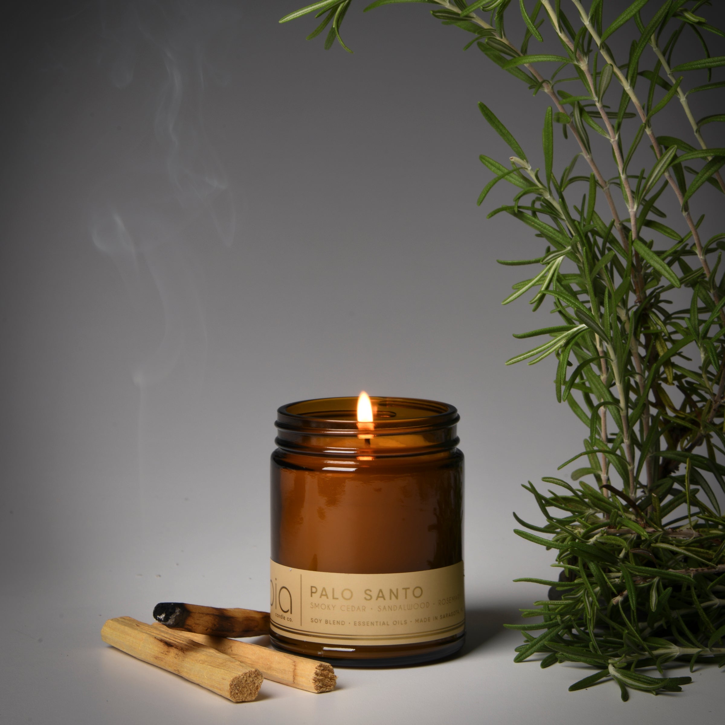 palo santo classic candle, rosemary and incense
