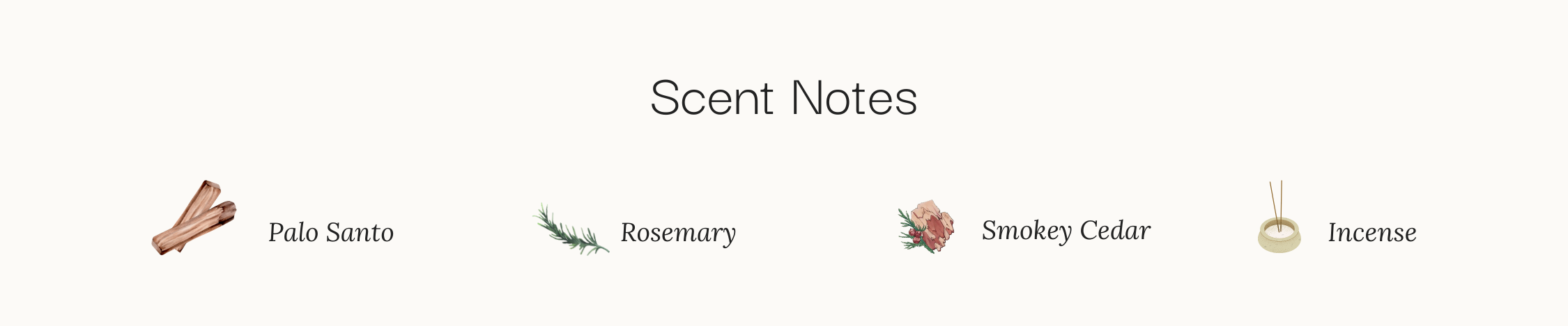 palo santo scent notes, rosemary, cedar, incense