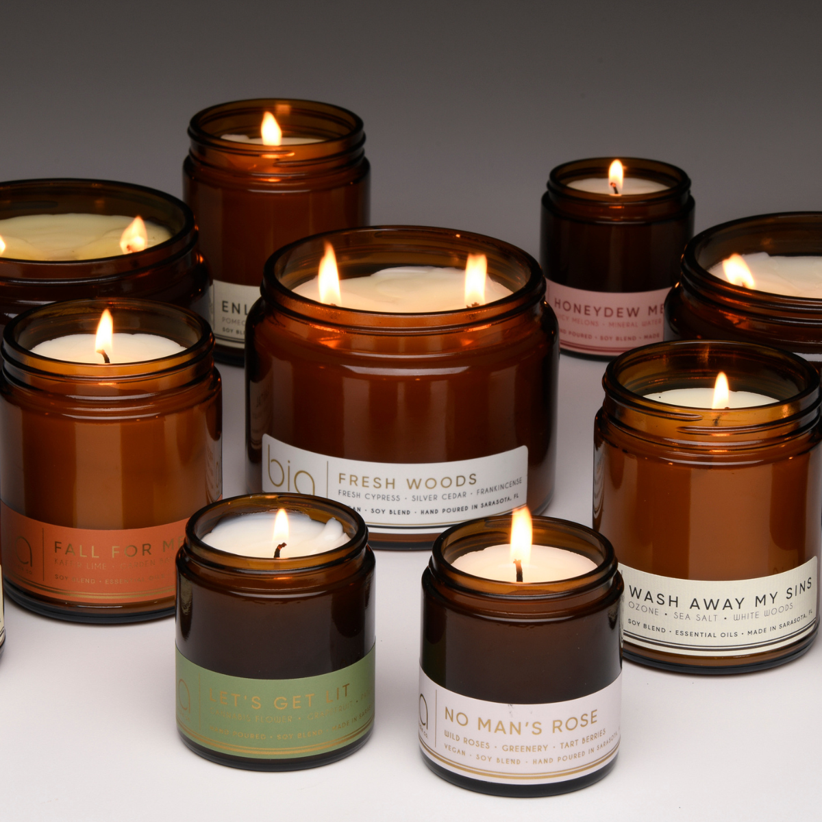 all sizes and scents of bia candle collection
