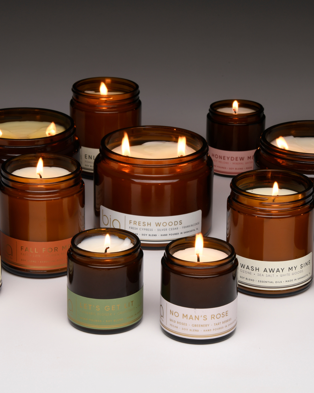 all sizes and scents of bia candle collection
