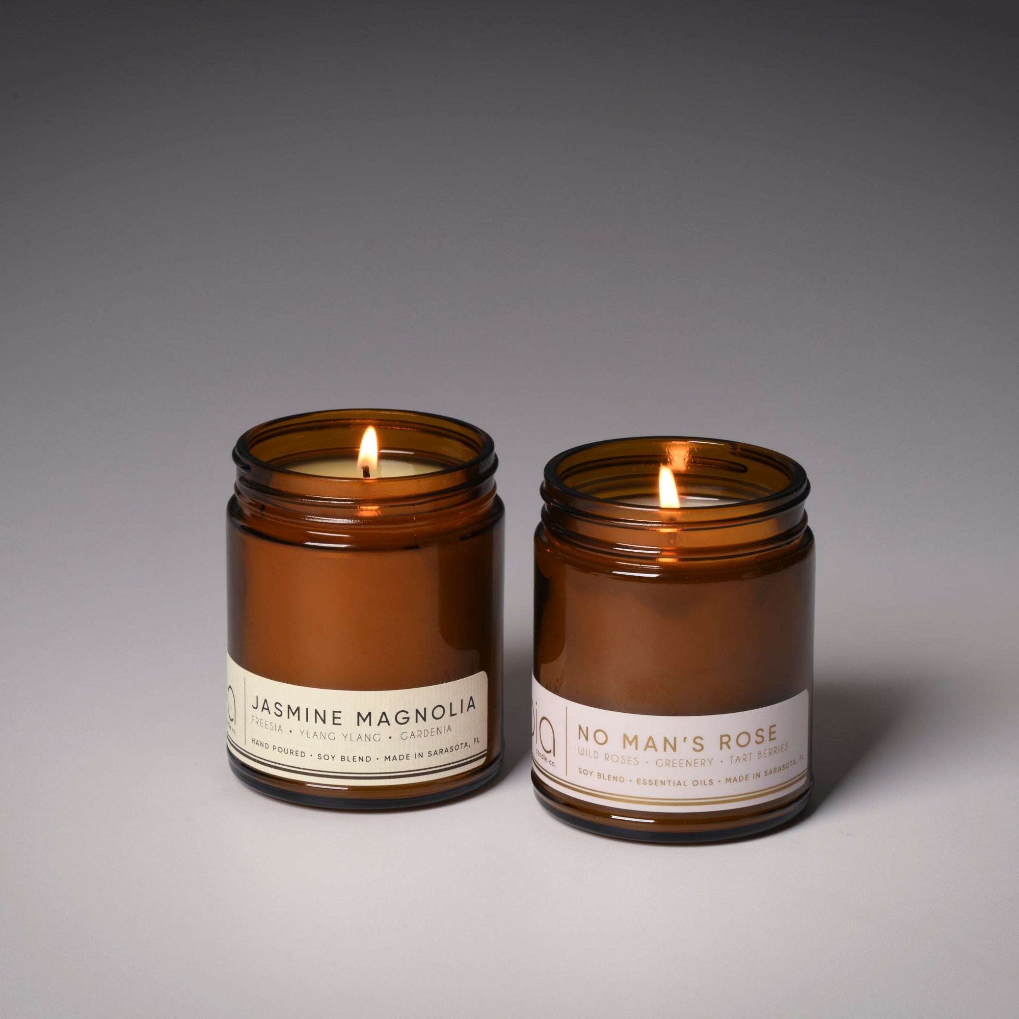 our floral dup, classic candles, jasmine magnolia and no man's rose
