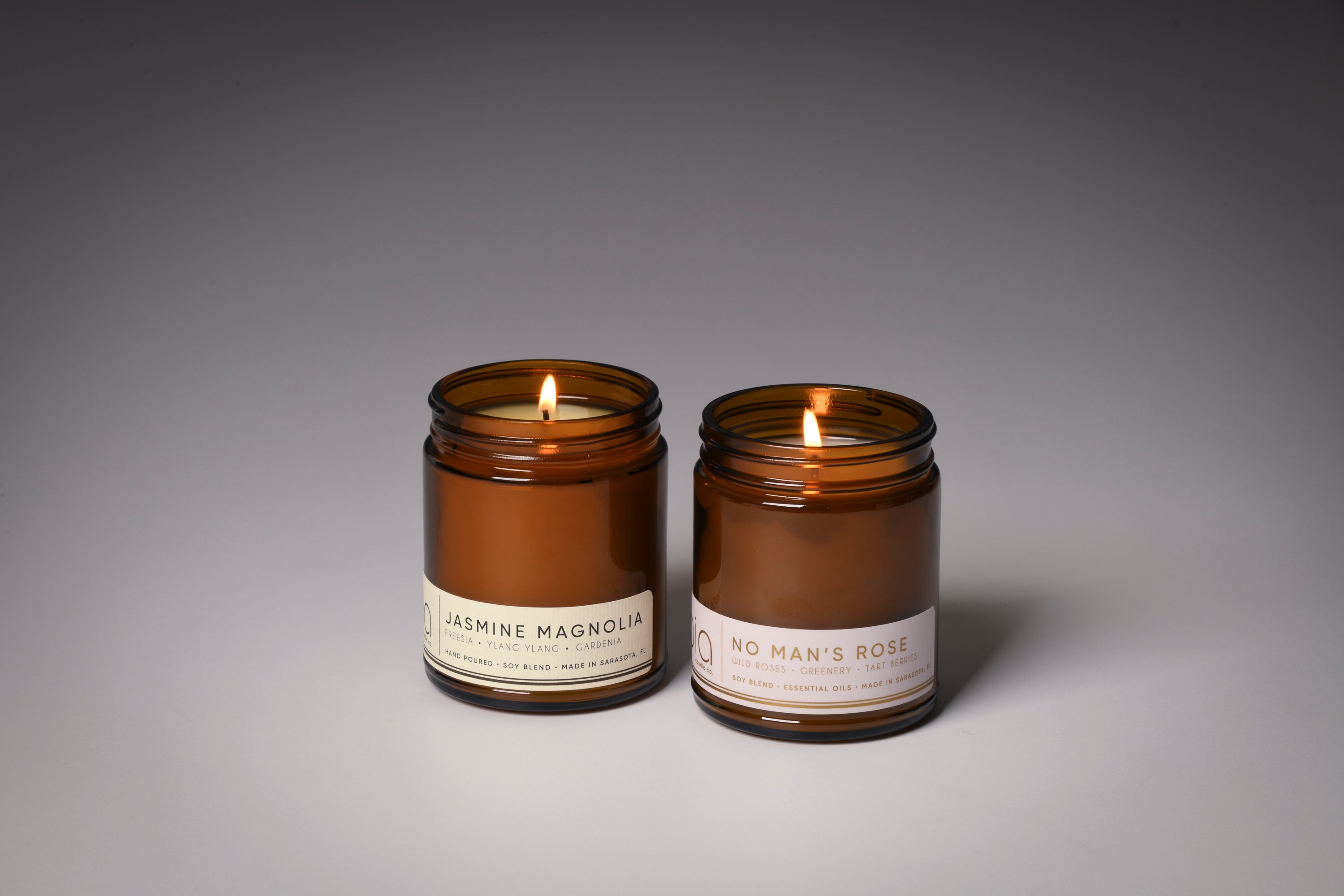 our floral dup, classic candles, jasmine magnolia and no man's rose