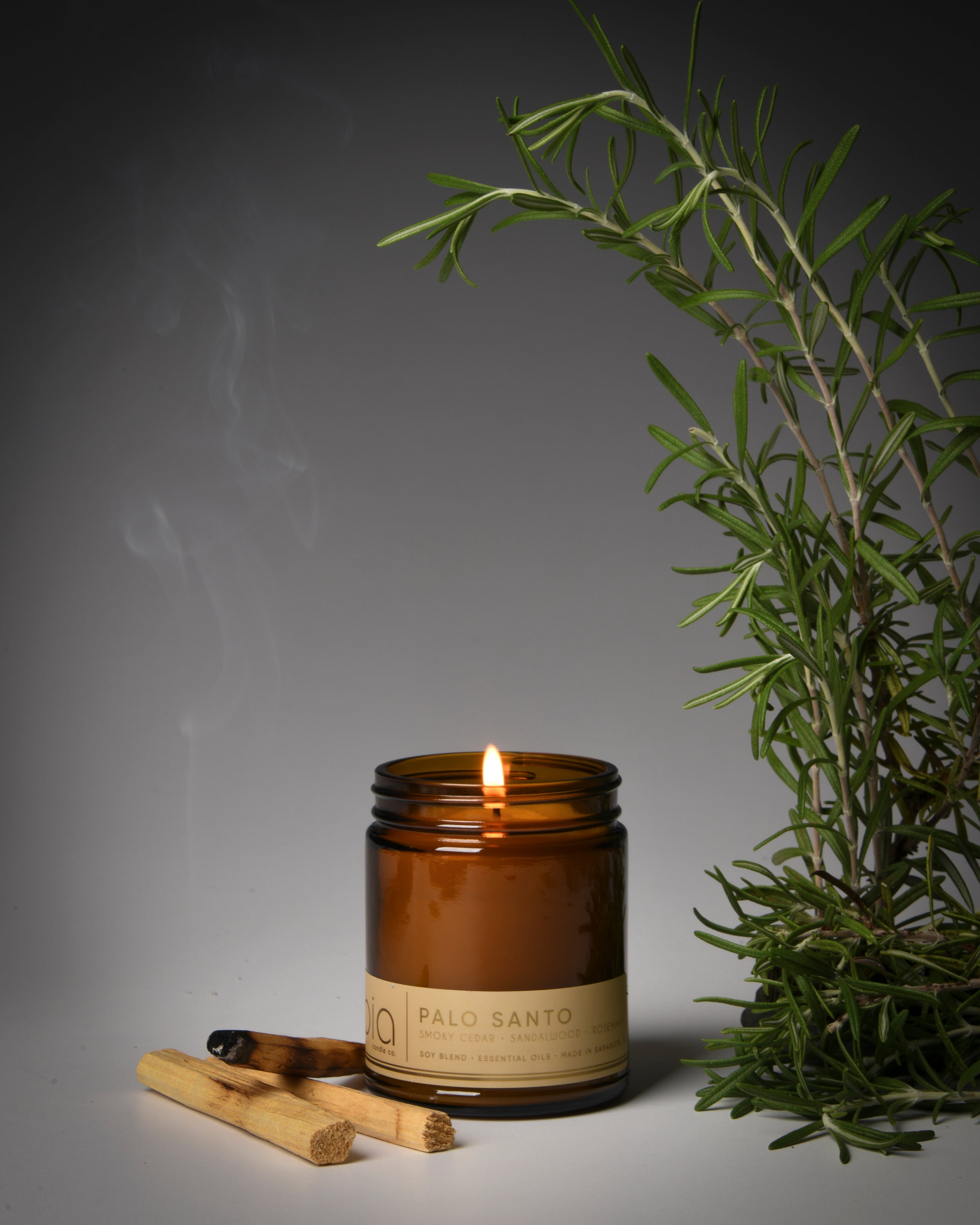 palo santo classic candle, rosemary and incense