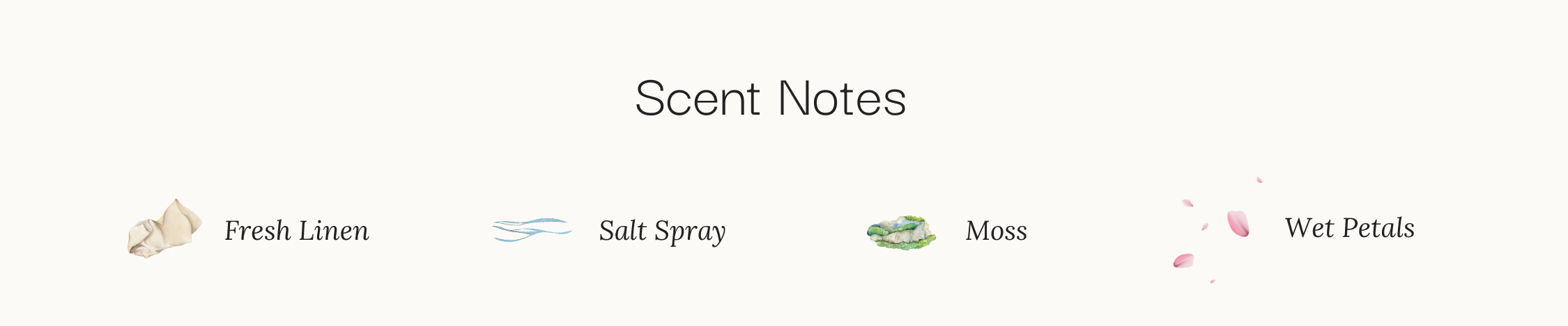 wash away my sins scent notes, linen, moss, wet petals, salt spray