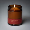 lit single wick holidays soy candle on grey background